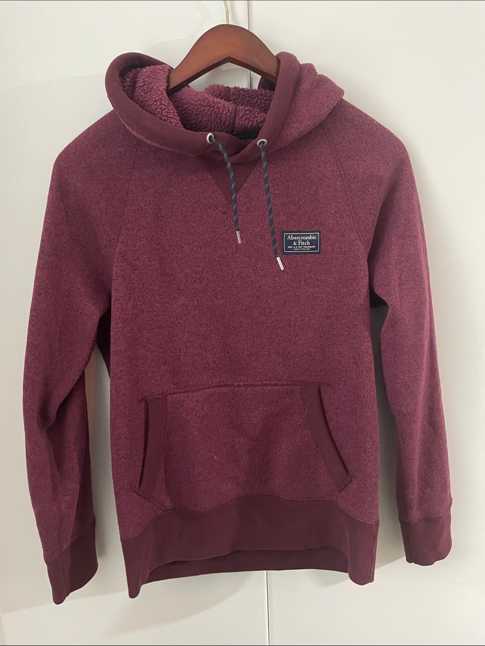 Abercrombie & Fitch Men's Burgundy Sherpa Hoodie